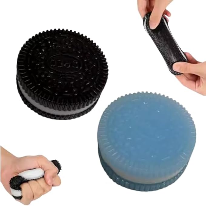 Oreo 2025 NEW PACK OF 2PCS BISCUIT STRESS RELIEF TOY - OREO TABA SQUISHY KIT FOR ANXIETY RELIEF - SQUEEZE SENSORY TOYS FOR ADULTS - PINCHING DECOMPRESSION SANDWICH SIMULATION FOR RELAXATION(BLACK AND BLUE) - Image 2